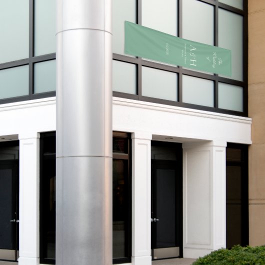 Sage Green Fabric Wedding Welcome Banner 横断幕 (ビルの外側)