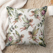 Sage Green Fairycore Botanical Throw Pillow クッション (ブランケット)