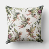 Sage Green Fairycore Botanical Throw Pillow クッション (裏面)