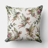 Sage Green Fairycore Botanical Throw Pillow クッション (正面)