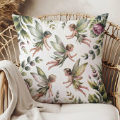 Sage Green Fairycore Botanical Throw Pillow クッション