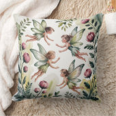 Sage Green Fairycore Floral Throw Pillow クッション (ブランケット)