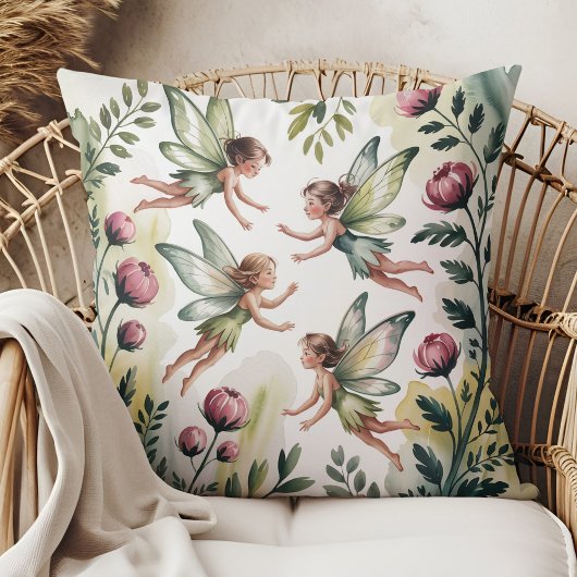 Sage Green Fairycore Floral Throw Pillow クッション