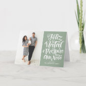 Sage Green Feliz Natal書道クリスマスフォト シーズンカード (正面)