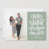 Sage Green Feliz Natal書道クリスマスフォト シーズンカード (正面)