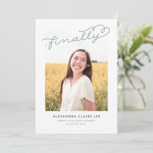 Sage Green Finally Photo Graduation発表 招待状 (スタンド正面)