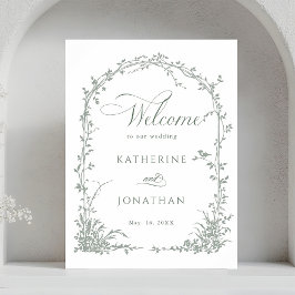 Sage Green Floral Arch Garden Wedding Welcome ポスター
