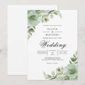 Sage Green Floral Arch Wedding 招待状 (正面/裏面)