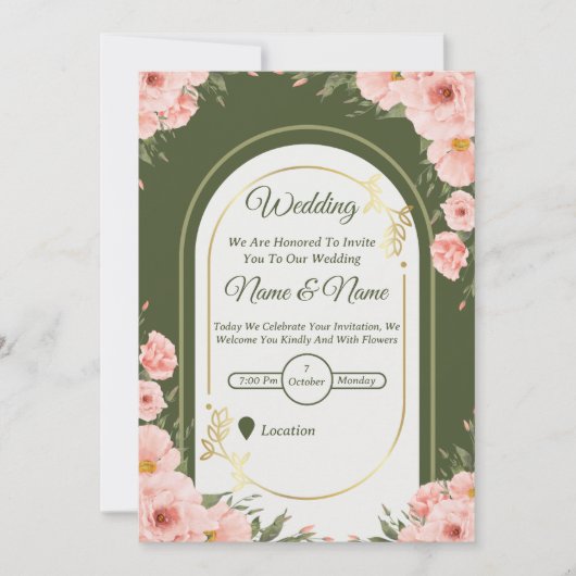 Sage Green Floral Arch Wedding Invitation 招待状 (正面)