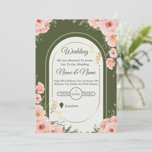 Sage Green Floral Arch Wedding Invitation 招待状 (スタンド正面)
