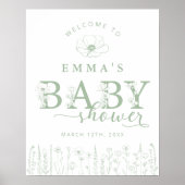Sage Green Floral Baby Shower Welcome Sign ポスター (正面)