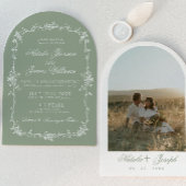 Sage Green Floral Boho Botanical Arched Wedding 招待状