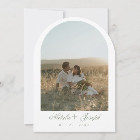 Sage Green Floral Boho Botanical Arched Wedding 招待状 (裏面)