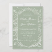  Sage Green Floral Boho Botanical QR Code Wedding 招待状 (正面)