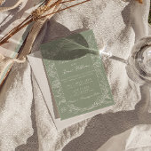  Sage Green Floral Boho Botanical QR Code Wedding 招待状