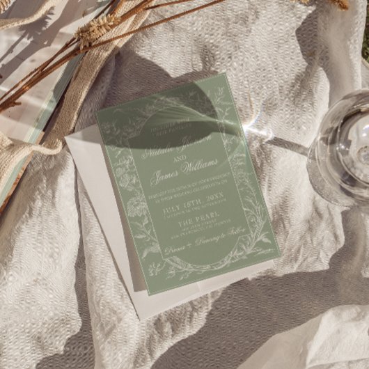  Sage Green Floral Boho Botanical QR Code Wedding 招待状