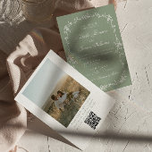 Sage Green Floral Boho Chic Photo QR Code Wedding 招待状