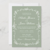 Sage Green Floral Boho Chic Photo QR Code Wedding 招待状 (正面)