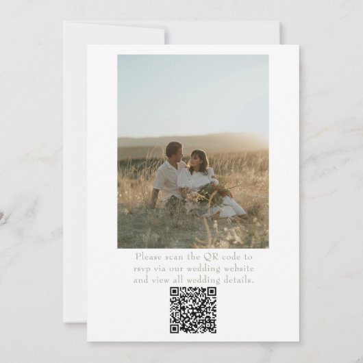 Sage Green Floral Boho Chic Photo QR Code Wedding 招待状 (裏面)