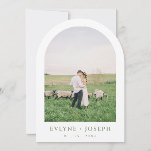 Sage Green Floral Botanical Arched Modern Wedding 招待状 (裏面)