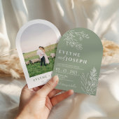 Sage Green Floral Botanical Arched Modern Wedding 招待状