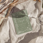 Sage Green Floral Botanical Boho QR Code Wedding 招待状