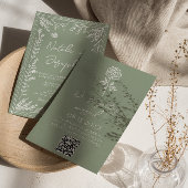 Sage Green Floral Botanical Boho QR Code Wedding 招待状