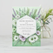 Sage Green Floral Botanical Wedding 招待状 (スタンド正面)
