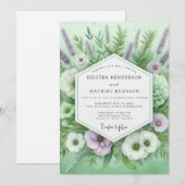 Sage Green Floral Botanical Wedding 招待状 (正面/裏面)