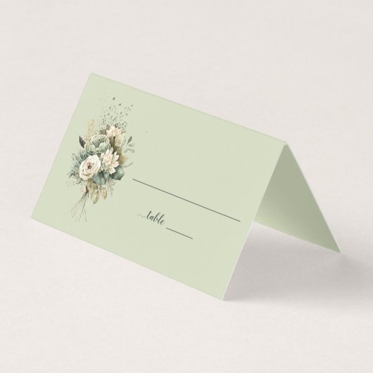 Sage Green Floral Botanical Wedding | Place Card (正面)