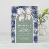 Sage Green Floral Bow Baby Shower 招待状 (スタンド正面)