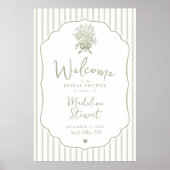 Sage Green Floral Bow Bridal Shower Welcome Sign ポスター (正面)