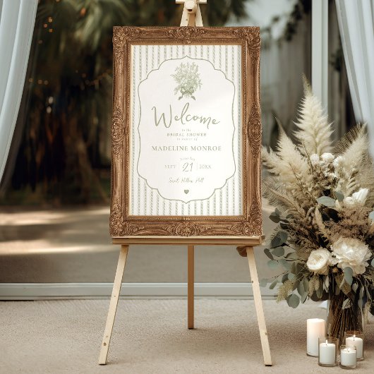 Sage Green Floral Bow Bridal Shower Welcome Sign ポスター