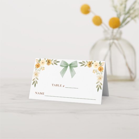 Sage Green Floral Bow Tent Card Place Setting プレイスカード (裏面)