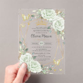 Sage Green Floral Butterflies Quinceañera Quince アクリル招待状 (インサイチュ (ポータブル))