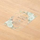 Sage Green Floral Butterflies Quinceañera Quince アクリル招待状 (レイダウン)