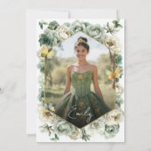 Sage Green Floral Butterfly Photo Quinceañera 招待状 (裏面)