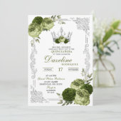 Sage Green Floral Butterfly Quinceanera 招待状 (スタンド正面)