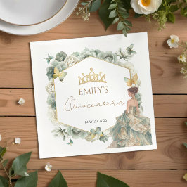 Sage Green Floral Butterfly Tiara Quinceañera スタンダードカクテルナプキン