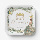 Sage Green Floral Butterfly Tiara Quinceañera ペーパープレート (正面)