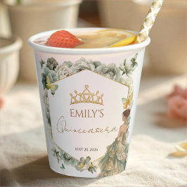 Sage Green Floral Butterfly Tiara Quinceañera 紙コップ