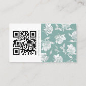 Sage Green Floral Calligraphy QR Info Wedding エンクロージャーカード (裏面)