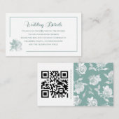 Sage Green Floral Calligraphy QR Info Wedding エンクロージャーカード (正面/裏面)