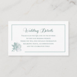 Sage Green Floral Calligraphy QR Info Wedding エンクロージャーカード