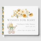 Sage Green Floral Carriage Baby Shower Guest Book ゲストブック (正面)