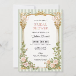 Sage Green Floral Cherub Bridal Shower  招待状