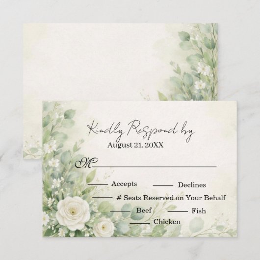 Sage Green floral Christian Wedding RSVP card (正面/裏面)