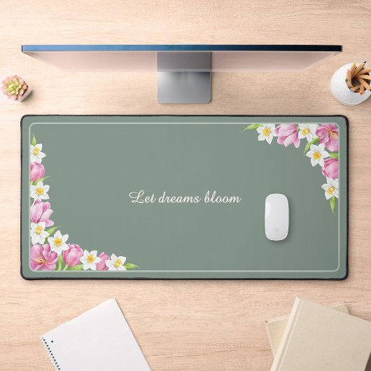 Sage Green Floral Custom Quote Desk Mat デスクマット