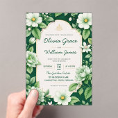 Sage Green Floral Elegant Botanical Garden アクリル招待状 (インサイチュ (ポータブル))