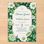 Sage Green Floral Elegant Botanical Garden アクリル招待状 (正面)